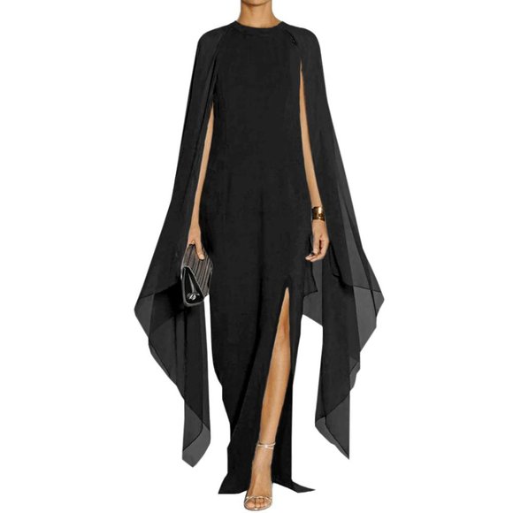Boutique Dresses & Skirts - New Women's Long Batwing High Split Sleeve Maxi Chiffon Party Dress Black M
